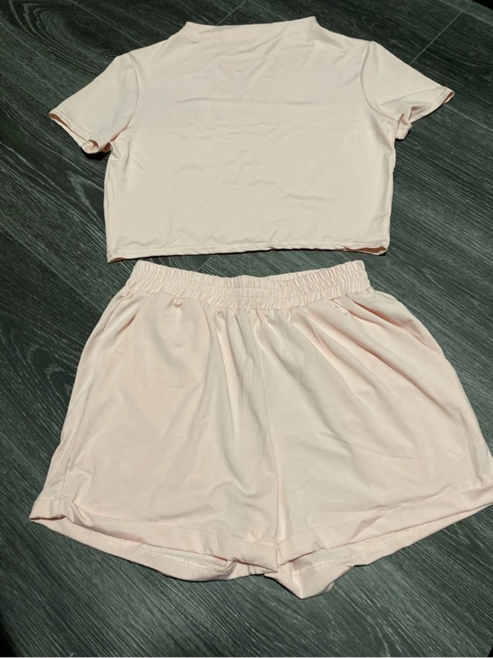 Soft Pink Cropped Tee & Shorts Set with pockets